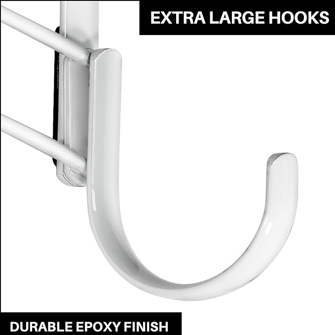 LYNK Professional® Home™ Over Door Hooks Rack - 9 Hook Over Door Hanger - Over Door Towel Rack - Hanging Towels or Clothes - Bathroom, Bedroom or Laundry Room - Lifetime Ltd. Warranty - White
