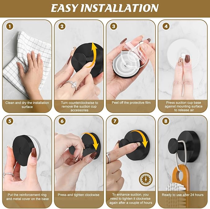 BKV Suction Cup Hooks for Glass Window,Removable Shower Hooks for Inside Shower,Metal Towel Hooks for Bathrooms,2 Pack(Black)