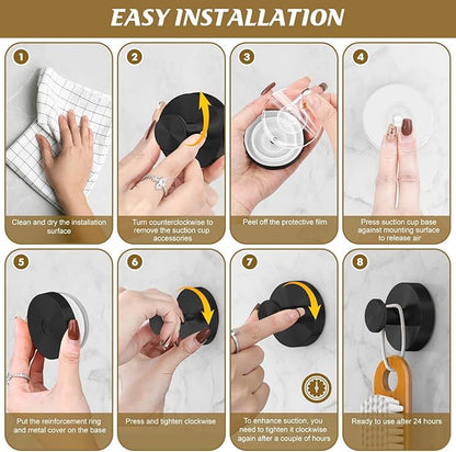 BKV Suction Cup Hooks for Glass Window,Removable Shower Hooks for Inside Shower,Metal Towel Hooks for Bathrooms,2 Pack(Black)