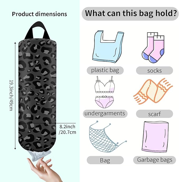 Plastic Bag Holder, Wall Mount Grocery Bag Organizer, Funny Hanging Storage Dispenser for Home Kitchen Luxuious Black Leopard