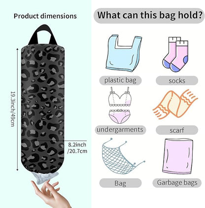 Plastic Bag Holder, Wall Mount Grocery Bag Organizer, Funny Hanging Storage Dispenser for Home Kitchen Luxuious Black Leopard