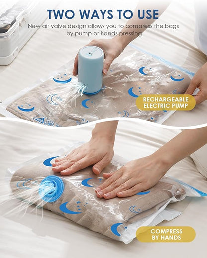 Vacuum Storage Bags with Electric Pump, 8 Pack Vacuum Sealed Bag with 1500mAh Rechargeable Battery for Clothes, Blanket, Duvets, Pillows, Comforters, Travel