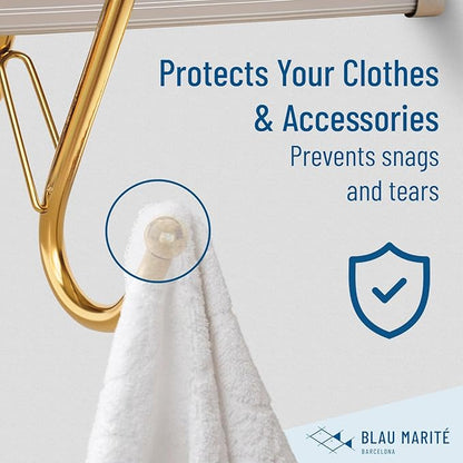 Blau Marité 10-Pack Metal S Hooks for Hanging – Heavy-Duty S-Shaped Hook with Safety Buckle – Fits Bars up to 0.8 In – Anti-Drop S-Hooks for Kitchen, Bathroom, Closet & Pot Racks – Gold (Medium)