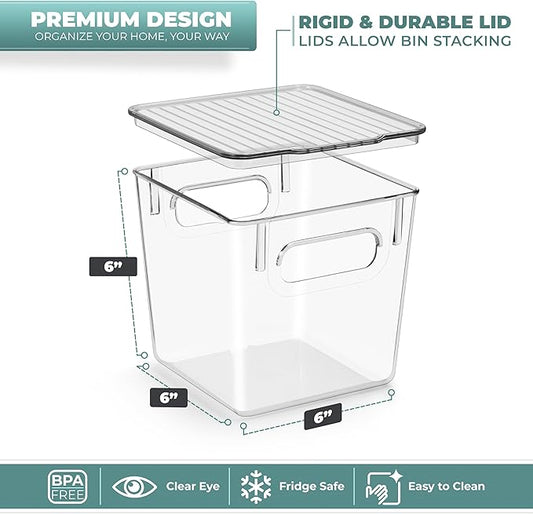 Sorbus Small Plastic Storage Bins (4 Pack) – Clear Bins for Kitchen, Pantry, Fridge, Cabinet, and Refrigerator – Stackable Storage Containers for Home Organization