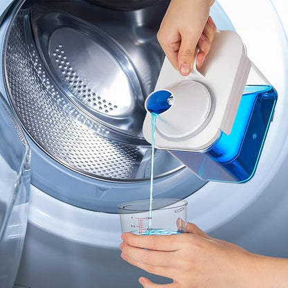 Tatuo 3 Pack Laundry Detergent Dispenser 37 oz Clear Liquid Container with 6 Removable Labels, Fabric Softener Pet Plastic Detergent Dispenser for Laundry Room Organization and Storage