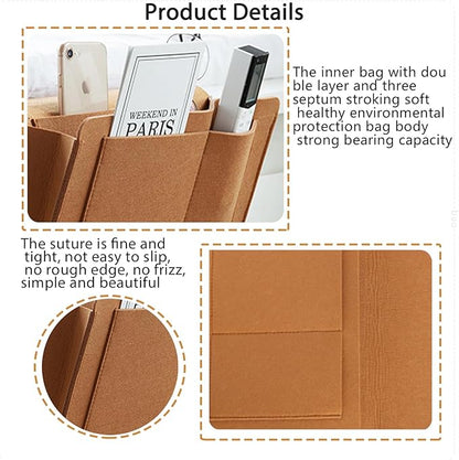 AUCOOMA Bedside Organizer, Felt Bunk Bed Storage Hanging Bag, Dorm Upper Multi-Functional Fixed Pocket, Sofa, Baby's Bed Brown