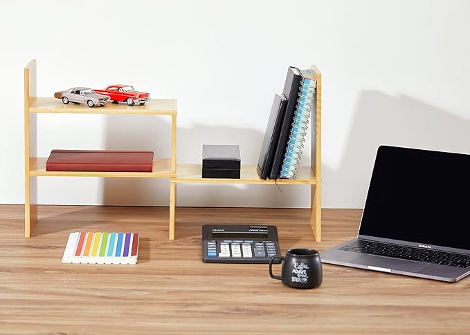 RoyalHouse Natural Bamboo Desktop Organizer, Attractive Design, Stand Shelf for Books, Accessories and More, Home Décor, Ideal Gift for Family & Friends