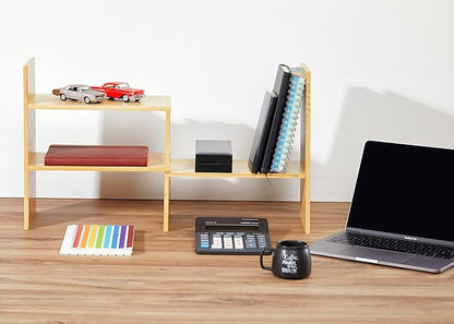 RoyalHouse Natural Bamboo Desktop Organizer, Attractive Design, Stand Shelf for Books, Accessories and More, Home Décor, Ideal Gift for Family & Friends