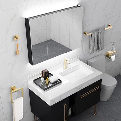 Brushed Gold Bathroom Towel Bar Holder Sets Premium Stainless Steel 4-Piece Bathroom Hardware Set Wall Mounted Bathroom Toilet Paper Holder with Shelf Set.