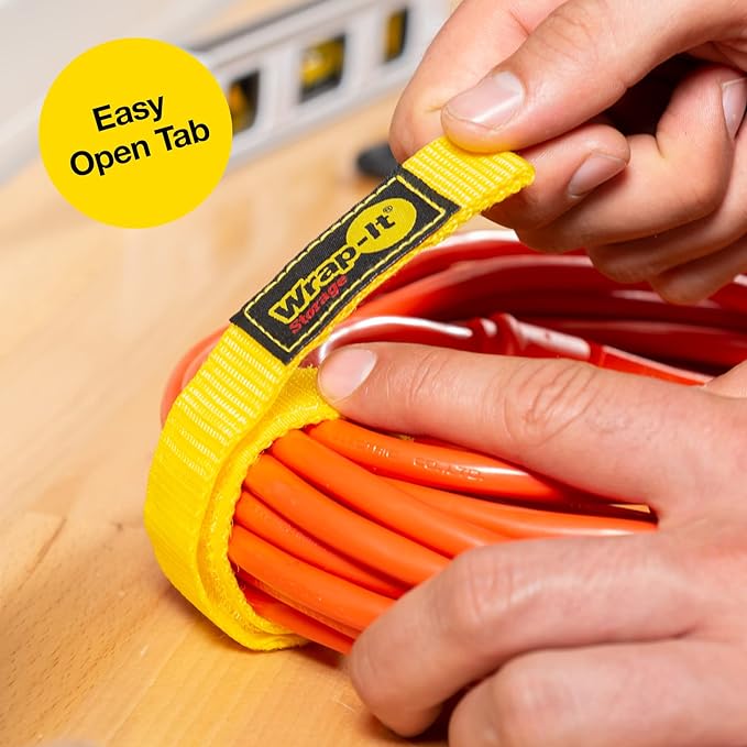 Quick-Straps by Wrap-It Storage - 12" (12 Pack) Yellow - Extension Cord Holder for RV and Boat Organizing