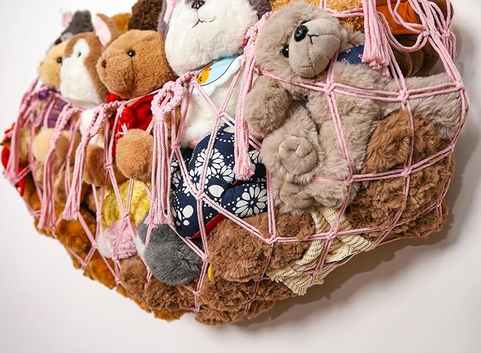 stuffed Animal Net or Hammock Macrame Toy Display Plush Toy Holder Ceiling Hanging Net for Stuffed Animal Storage -Light Pink,49"W