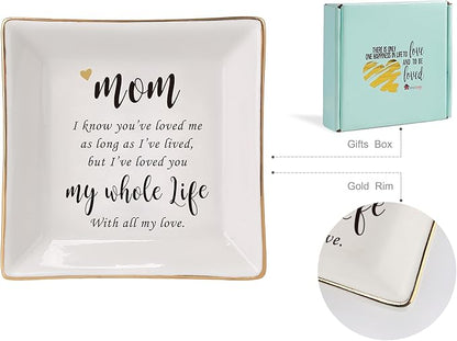 HOME SMILE Mother's Day Birthday Gifts for Mom,I Love You Mom Ring Dish Jewelry Tray-Best Gifts for Mom Who Have Eveything-Valentine Gifts for Mom Unique