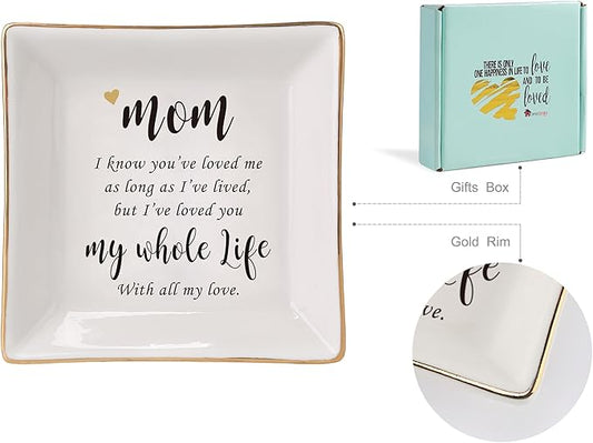 HOME SMILE Mother's Day Birthday Gifts for Mom,I Love You Mom Ring Dish Jewelry Tray-Best Gifts for Mom Who Have Eveything-Valentine Gifts for Mom Unique