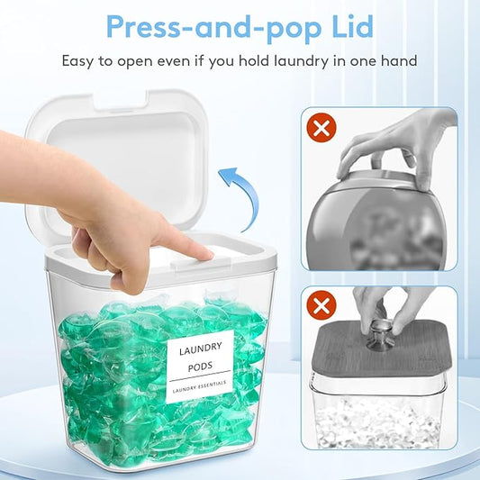 Lifewit Laundry Pods Container with Pop-up Lid, Detergent Dispenser, Dryer Sheet Holder, Laundry Room Organization Storage Jars for Washing Powder, Soap, Scent Booster Beads,0.72gal, 4 Pcs