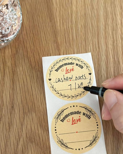 2" Homemade with Love Stickers, 4 Different Wreath Designs, Kraft Jar Canning Label Stickers for Baked Packaging, Cookie Bags, Fudge Containers, Store Owners, Crafts, Organizing, Price Tags