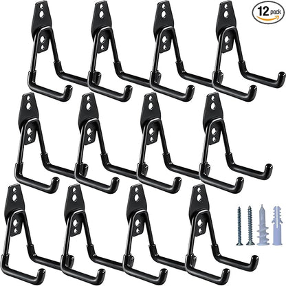 Heavy Duty Garage Hooks 12 Pack, 2.8 inch Small U Shaped Hanger, Wall Mounted Storage System, Power and Garden Tool Organizer, for Hanging Ladders, Hose, Bulk Items and More