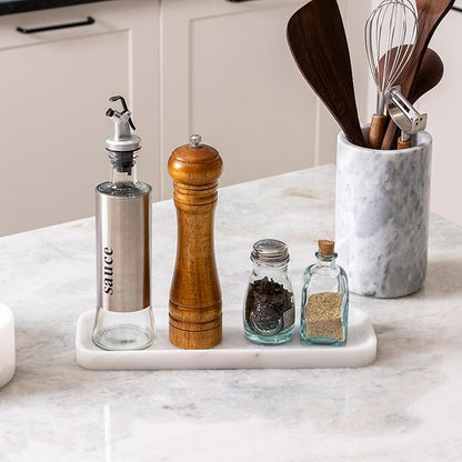 Koville Marble Tray, 12"x4" Marble Vanity Tray for Bathroom Kitchen Countertop Sink, Natural Stone Tray for Home Decor, Decorative Rectangular Narrow Catchall Tray for Jewelry(Namibia Bianco)