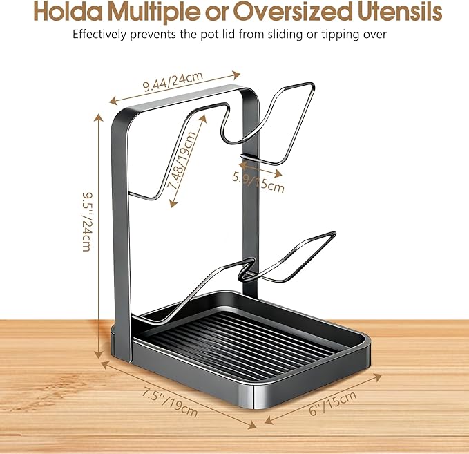Fvellix 2 Tier Pot Lid Holder Rack for Kitchen Storage, Multifunctional Pan Lid Organizer for Countertop, Kitchen Spoon Rest with Lid Holder Rack for StoveTop（Silver