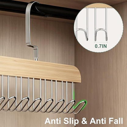 2 Pack Belt Hanger for Closet, Wooden Tie Racks Hanger with Upgraded 360°Rotating, Space-Saving Belt Holders with 8 Hooks, Closet Storage for Tie,Tank Top,Bra, Scarf,Hat