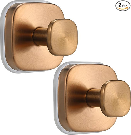 warlve Suction Cup Hooks for Shower - Reusable No-Drill Mounting - Hooks for Towels, Robes & Loofah on Metal, Glass, Mirrors, Tile & Smooth Non-Porous Surfaces (2, Champagne Bronze)