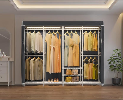 VIPEK V40LC Covered Clothes Rack with Dimmable LED Lights, Heavy Duty Garment Rack with Cover Portable Closet Wardrobe Clothing Racks for Hanging Clothes, White Closet Racks with Black Oxford Cover