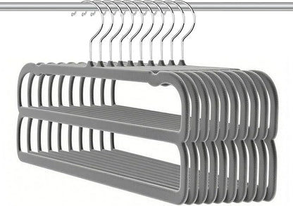 Velvet Pants Hangers 10 Pack,2 Tier Jeans Hanger,Premium Non Slip,Thin Space Saving Slim Trousers Hanger,13.77inch