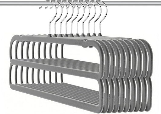 Velvet Pants Hangers 10 Pack,2 Tier Jeans Hanger,Premium Non Slip,Thin Space Saving Slim Trousers Hanger,13.77inch