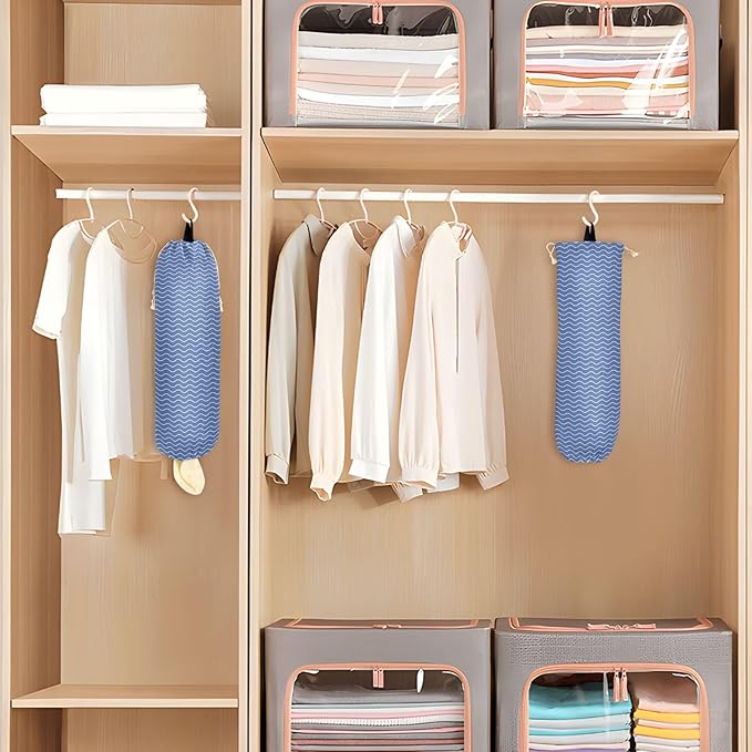 1 PC Plastic Bag Holder Wall Mount Grocery Bag Holder Shopping Bag Trash Bag Storage Organizer Dispenser for Kitchen Closet 22 x 9 Inch Blue Wavy Lines