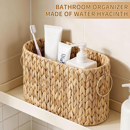 Toilet Paper Storage Basket, Water Hyacinth Slim Toilet Paper Holder - Holds Up to 6 Mega Rolls, Wicker Basket for Bathroom Organization, Natural