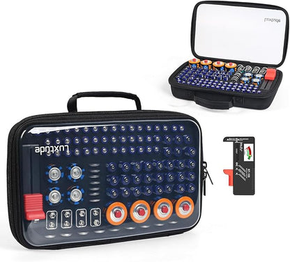 Luxtude Battery Organizer Storage Case with Tester, Clear Battery Storage Organizer Holds 102 PCS (Batteries Not Included)