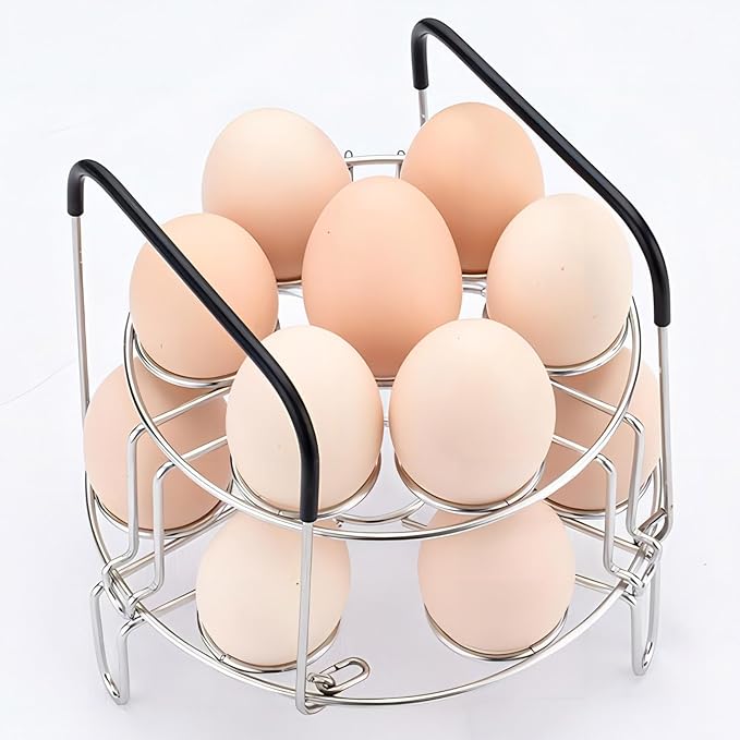 GREATLINK 2-Tier Stainless Steel Egg Holder with Silicone Handles, 14 Egg Capacity Stackable Rack for Refrigerator - Easy Grab Space Saving Organizer