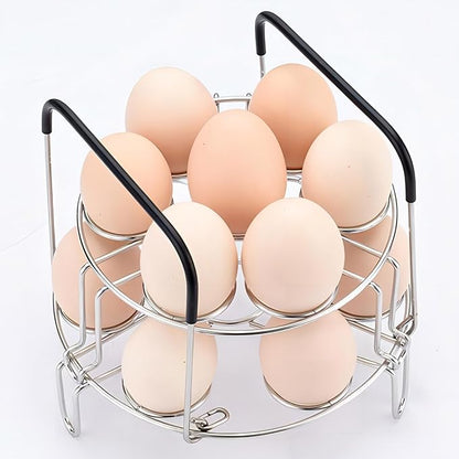 GREATLINK 2-Tier Stainless Steel Egg Holder with Silicone Handles, 14 Egg Capacity Stackable Rack for Refrigerator - Easy Grab Space Saving Organizer