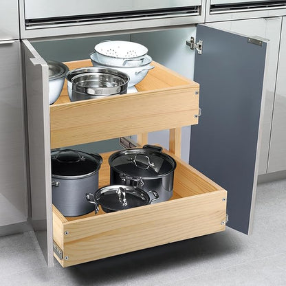 Pull Out Cabinet Organizer 20''W×21''D×16''H Soft Close Slide Out Wood Drawer Shelves for Kitchen, Finished, Bottom Assembly(Cabniet Require Opening >20.5'', Depth>21.5'', Height>16.5'')