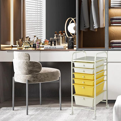 Happygrill 6-Drawer Organizer Cart Tools, Mobile Utility Storage Cart with Removable Drawers & Lockable Wheels, Rolling Storage Cart with Wheels for Home Office,Yellow