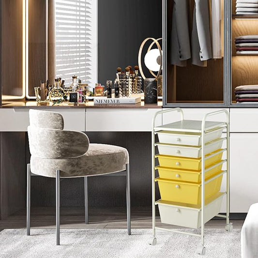 Happygrill 6-Drawer Organizer Cart Tools, Mobile Utility Storage Cart with Removable Drawers & Lockable Wheels, Rolling Storage Cart with Wheels for Home Office,Yellow