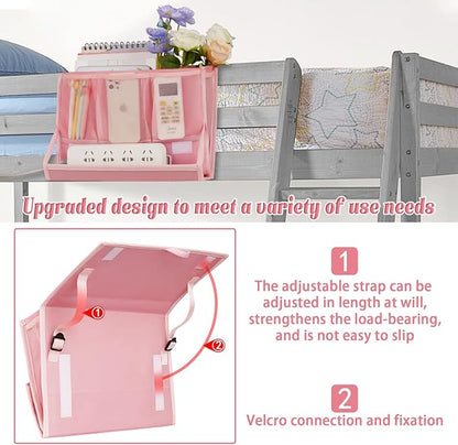 Retyion Bedside Caddy Bedside Storage Organizer Bedside Organizer with Power Strip Holder and 2 Adjustable Straps for Home Bunk Bed College Dorm Sofa (2 Pack Pink)
