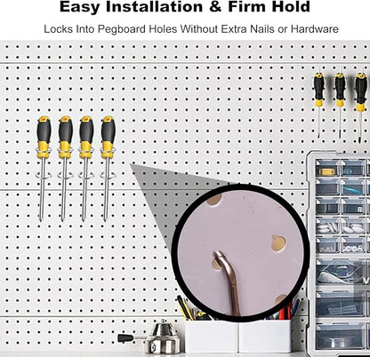 5Pcs Pegboard Screwdriver Holder Tool Organizers Double-Ring Peg Board Hang Tool Holders Hooks and Hangers for Screw Drivers Wrench Hammer Pliers Storage Accessories Wall Mount Tool Storage