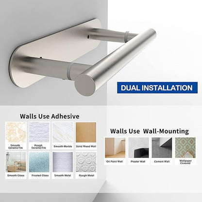 RUACQ Toilet Paper Holder, Self-Adhesive or Wall Mount, SUS304 Stainless Steel Rustproof Stick on Toilet Paper Roll Holder, No Drilling Bathroom Tissue Holder, Modern Pivoting Design (Brushed Nickel)