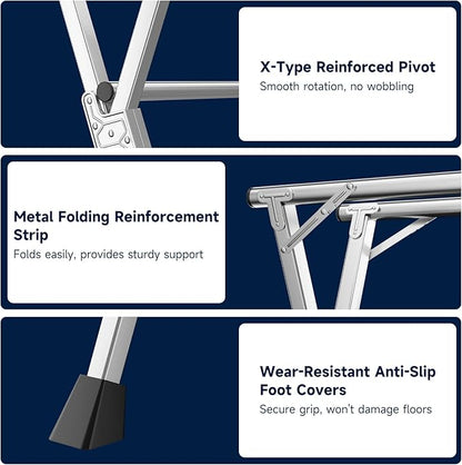 MIKEE 79-Inches Clothes Drying Rack,Foldable Laundry Drying Rack Clothing for Indoor/Outdoor，Length-Adjustable Clothes Rack，Space-Saving,with 20 Windproof Hooks