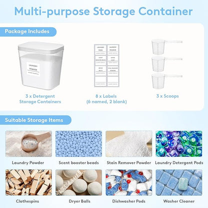 Lifewit Laundry Pods Container with Pop-up Lid, Detergent Dispenser, Dryer Sheet Holder, Laundry Room Organization Storage Jars for Washing Powder, Soap, Scent Booster Beads,0.72gal, 3 Pcs