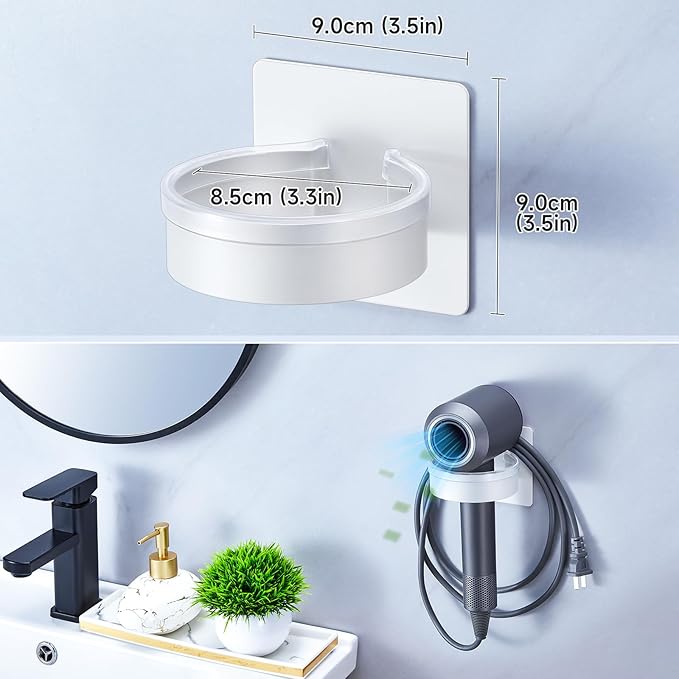 Oukimly Hair Dryer Holder Wall Mounted, Blow Dryer Holder, Hair Tool Organizer for Hair Dryer Storage Hanger, Adhesive Hairdryer Holder for Bathroom Barber Shop (White)