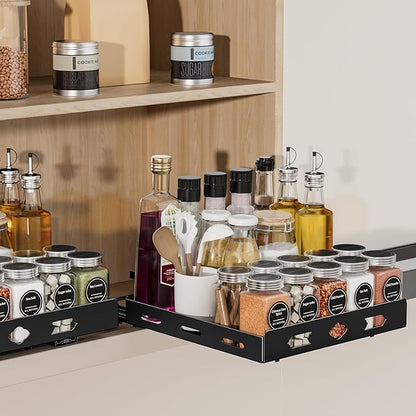 Pull Out Spice Rack Organizer for Cabinet, Heavy Duty Spice Organizer, Vertical Spice Rack Organizer for Kitchen, Cabinet, Pantry (10.5''Wx10.5''Dx2.8''H, Metal Black)