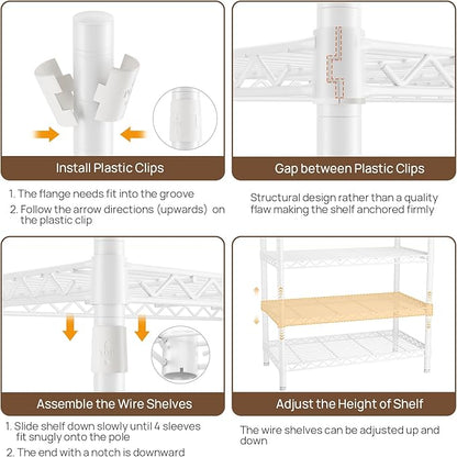 Coat Rack Clothes Wardrobe：Closet Organizer and Storage Clothing Garment Rack with Shelves Heavy Duty for Hanging Clothes Portable Adjustable White 15.8" DX69 WX76.5 H