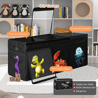 Extra Large Toy Box, Collapsible Sturdy Toy Storage Organizer with Lids, 155L Storage Box for Boys Girls, 42"x16"x14" Kids Bin Chest Baskets for Living Room, Playroom, Bedroom, Nursery, Black