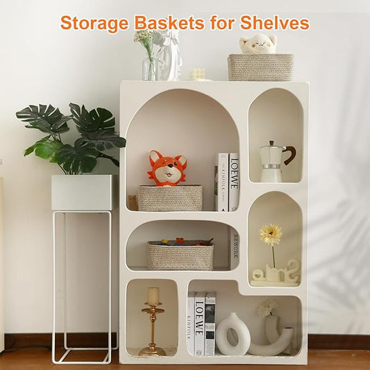 Small Storage Baskets for Organizing, Woven Storage Bins for Shelves, Gift Basket Empty, Cute Decorative Closet Organizer, Baby Rope Basket, Dog Toy Storage, 11x7.5x4.5”, 3Packs Mixed Brown