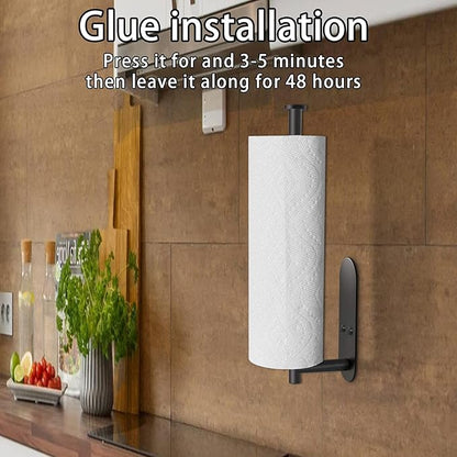Paper Towel Holders,Paper Towels Rolls,Paper Bulk- Self-Adhesive Under Cabinet Wall Mount Countertop,Both Available in Adhesive and Screws,for Kitchen, Pantry, Sink, Bathroom，Stainless Steel-Black