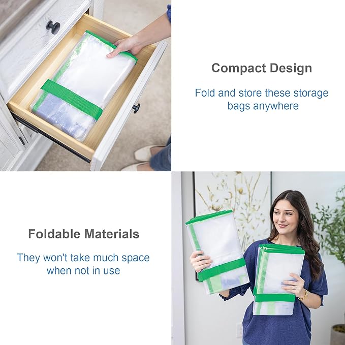 CLOZZERS Storage and Moving Bags - Heavy Duty, Dust Protection and Water Resistant, Durable Zipper Closure and Sturdy Handles Best Moving Boxes Alternative (Green, 6 Pack)