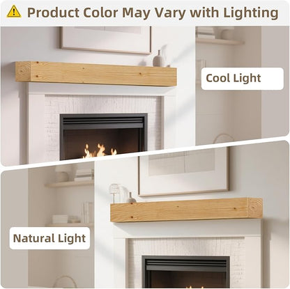 ROOMTEC 48"W x 8"D x 5"H Rustic Wood Floating Fireplace Mantel Shelf, 1 Shelf, Country Rustic Style, Wall Mount, Pine & Oak, Handcrafted, Water Resistant