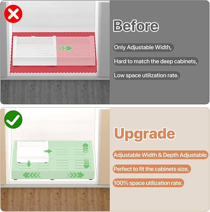 BUFOR 1 Pack Pull out Cabinet Organizer, Width (12"-19") Depth (17"-23"), with 3 Rails Adjustable Slide, Expandable Pullout Drawers for Cabinets, No Drill Adhesive Kitchen Drawers for Pantry Shelves