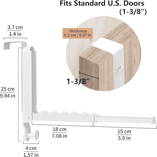 RFOUO Clothes Drying Rack Foldable Fit Door up to 1 3/8" Optimal 1pc,Over The Door Hanger with Retractable Rod,Over The Door Hanger Hooks for Laundry Bathroom Bedroom Travel Hangers(White, 1 Pack)
